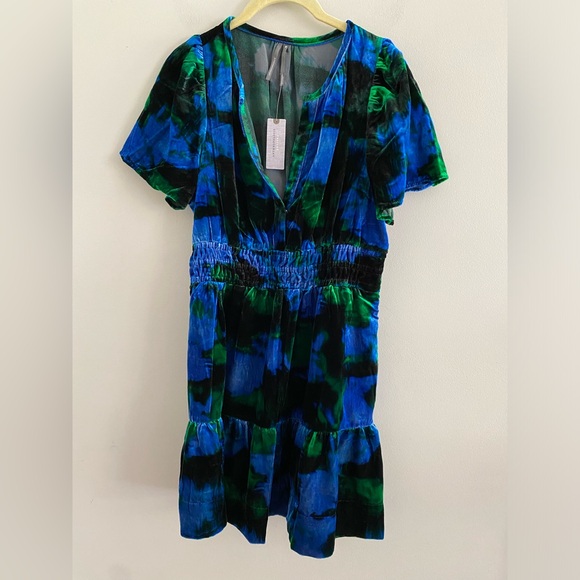ANTHROPOLOGIE Maeve Somerset Velvet Mini Dress MP PM petite blue color nwt new - Picture 7 of 7